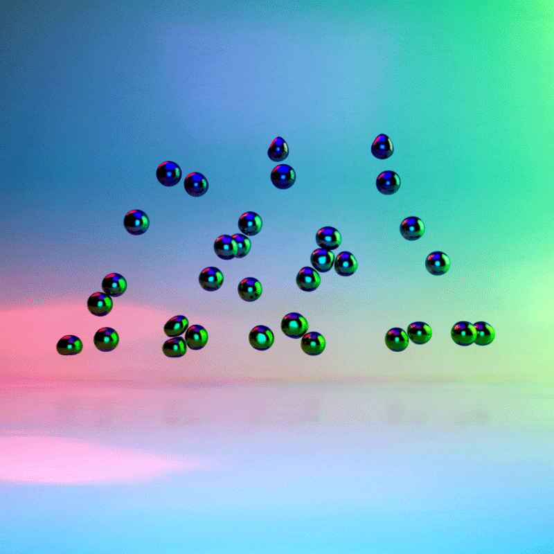 Soft body dynamic simulation of mercury bubbles building a 3D logo.