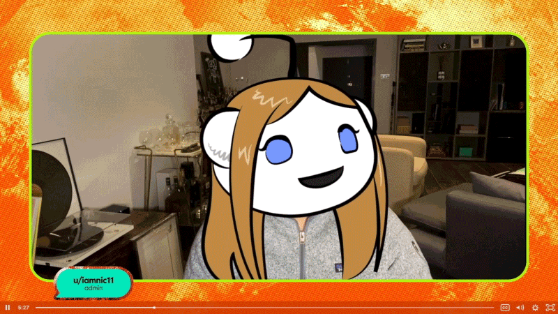 animated snoo avatar overlayed on video call footage