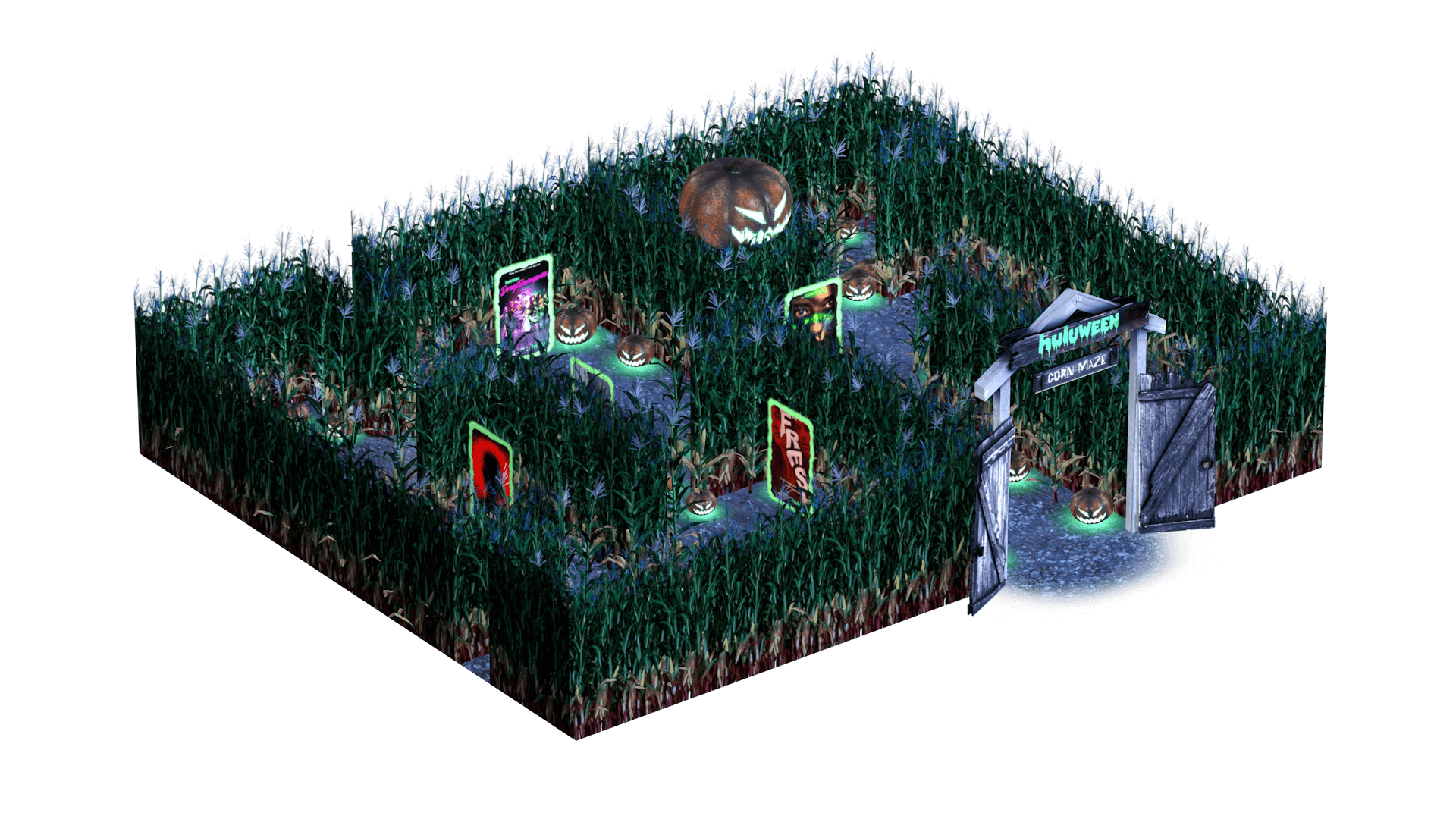 Full render of the cornmaze in isometric view 