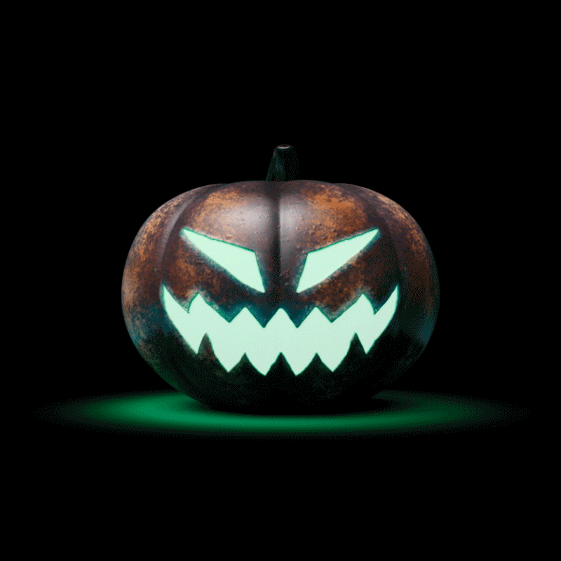 Looping animated turntable of jack-o'-lantern